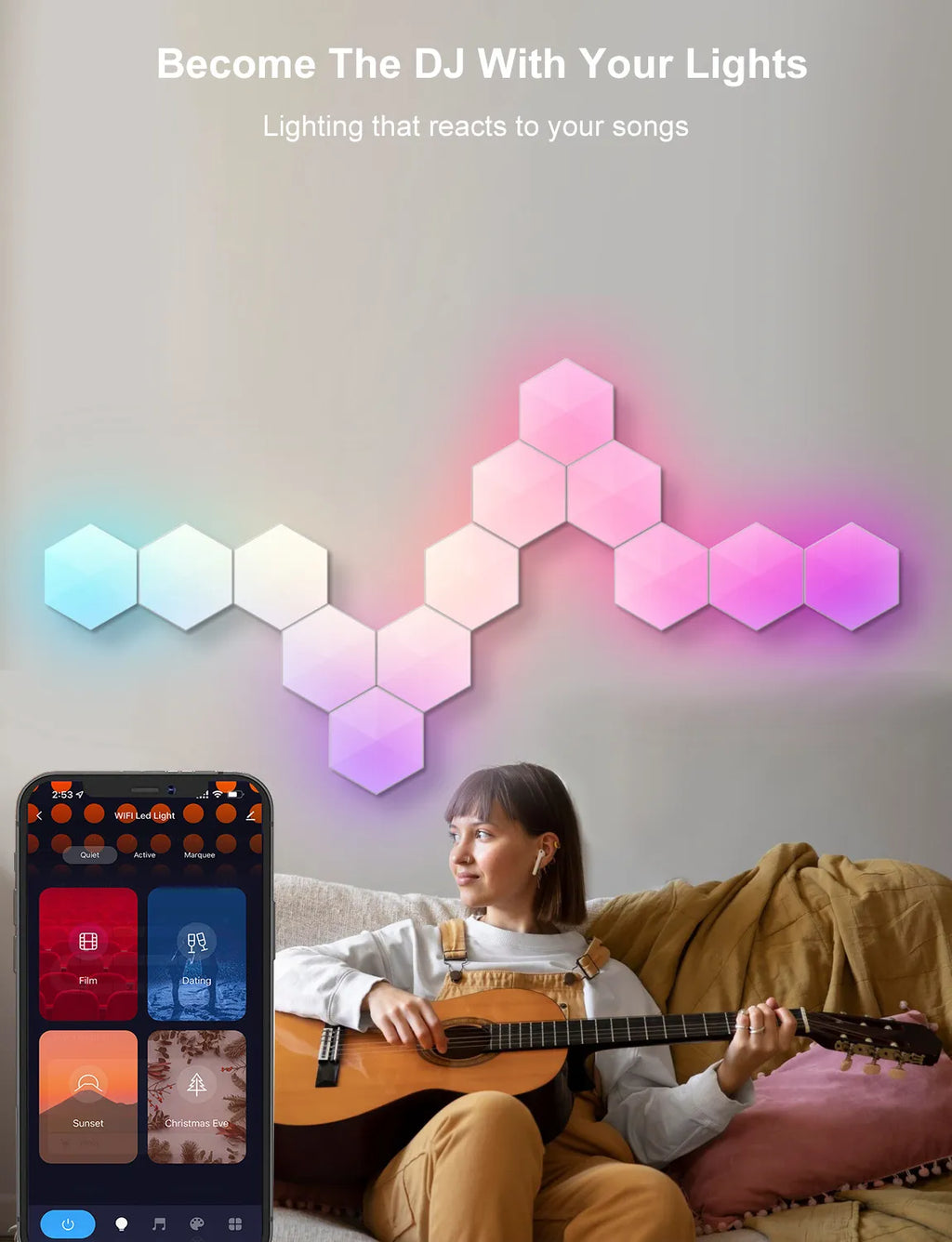 LumenRig RGB Hexagon Wall Panels — Touch & Music Sync