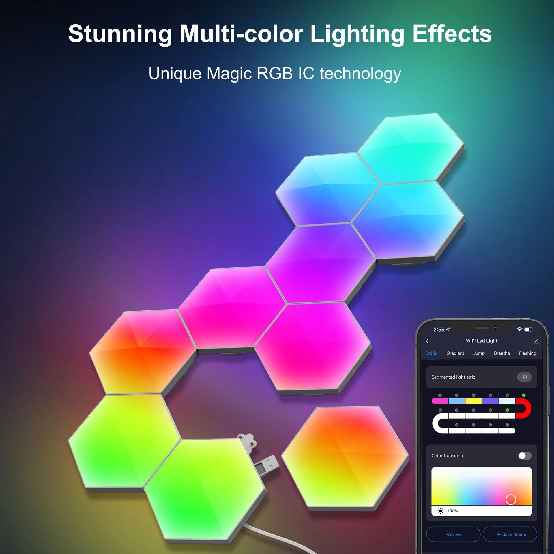 LumenRig RGB Hexagon Wall Panels — Touch & Music Sync
