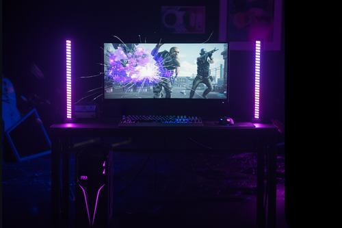 LumenRig Pulse Bar RGB light bars on a gaming desk setup